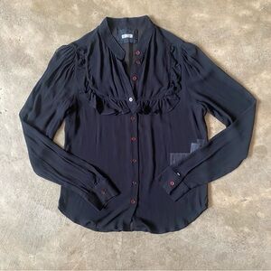 Reformation Black Sheer Button Up Blouse